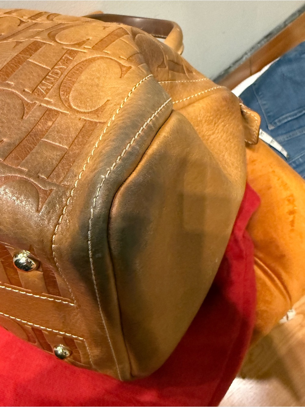 Carolina Herrera Tan Embossed CH Logo Satchel Andy 7 - Picture 5 of 10